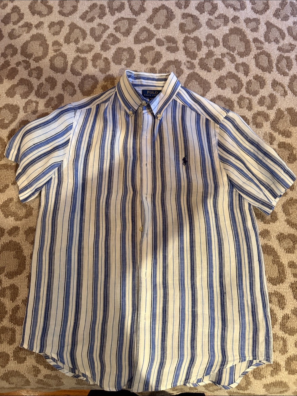 Polo by Ralph Lauren Blue and White Striped Short-Sleeve Button-Down Shirt